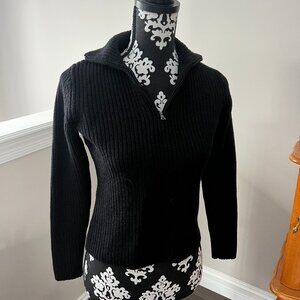 Black Marino Wool Ribbed Banana Republic Quarter Zip Sweater